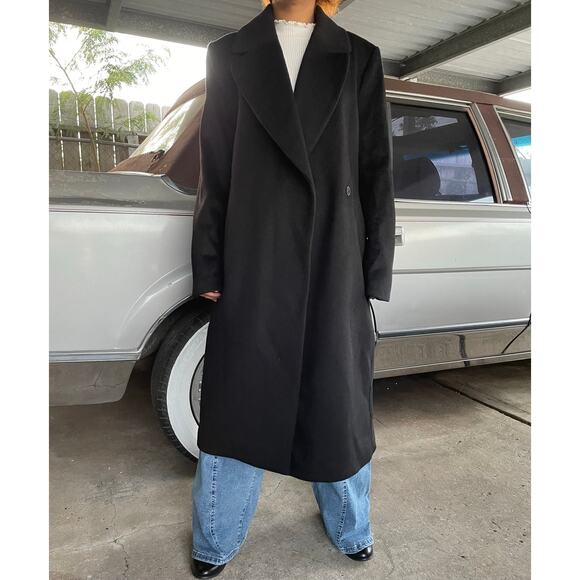 🔥H&M Wool Blend Black Overcoat Belted Stylish Old Money Minimalist Women Sz 10 - Picture 2 of 16